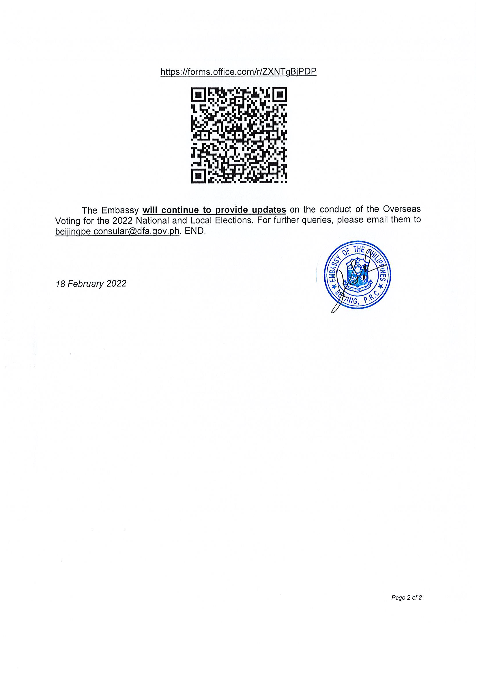 Conduct of Overseas Voting for the 2022 National and Local Elections Page 2